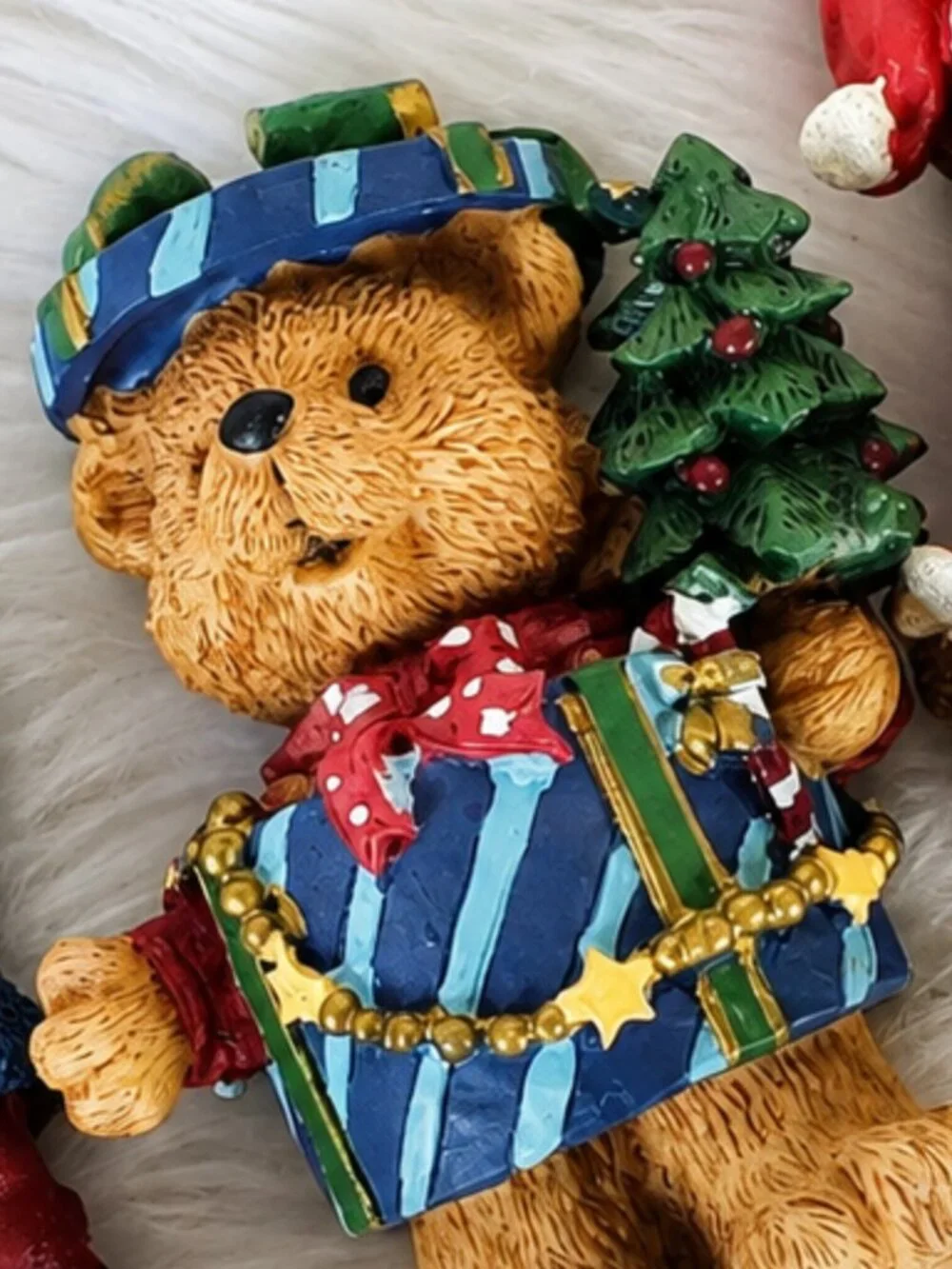Lot of 3 Christmas Miniature Teddy Bear Textured Figurines Decor